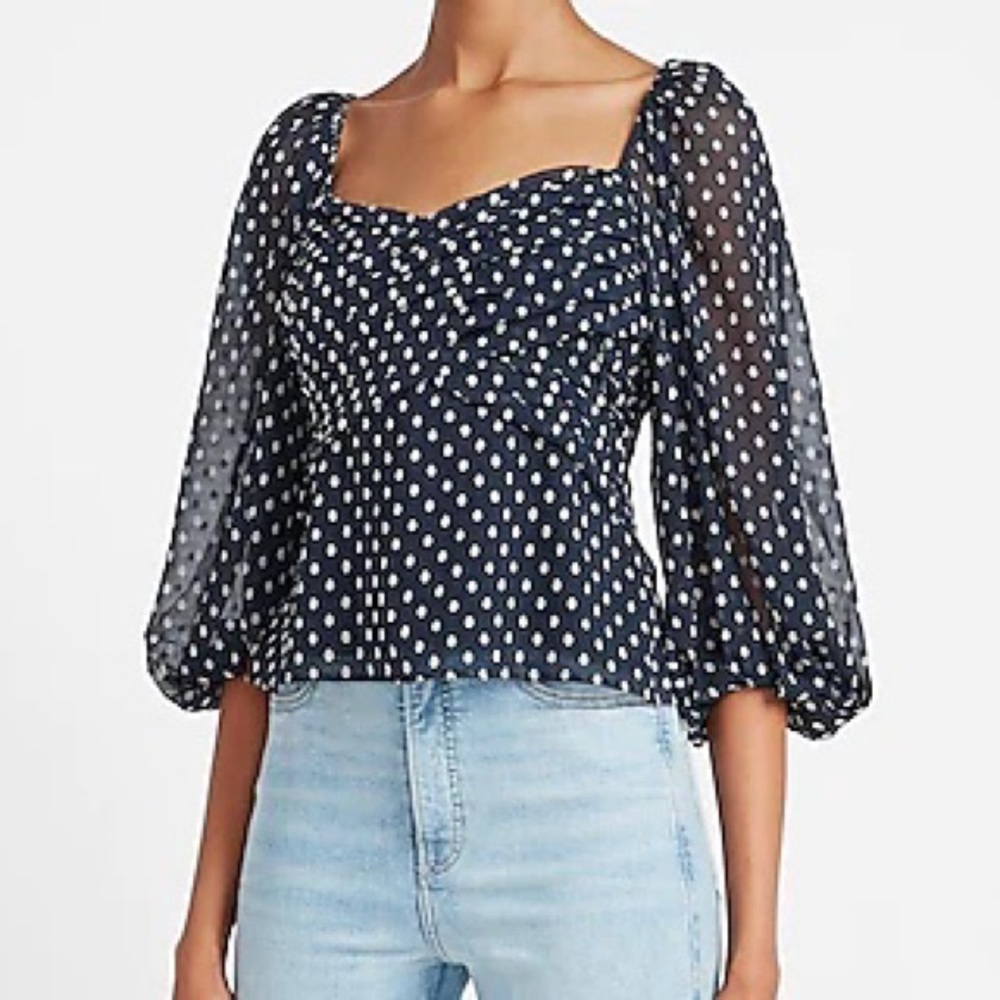 Express CLIP DOT BALLOON SLEEVE TOP (PRINT)